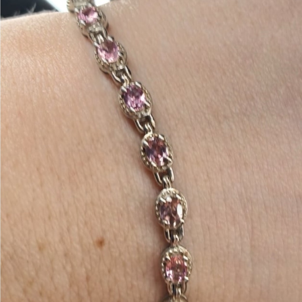 Platinum over Sterling Silver Pink Lab grown Diamond Bracelet